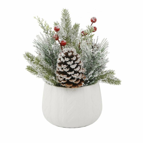 Flora Bunda Xmas Mix in White Sweater Ceramic Pot 6X6X5 CH2057E-WH